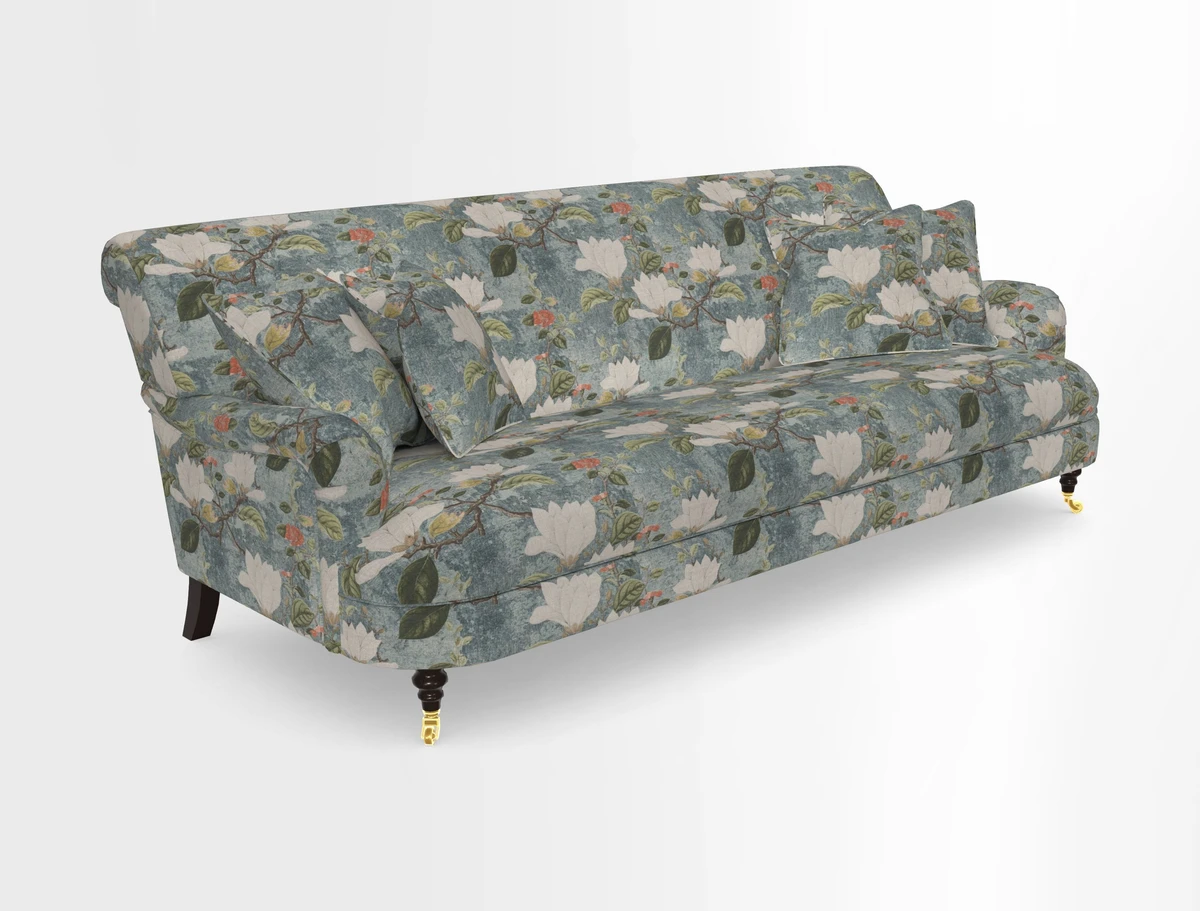 Holmfirth 3 Seater Seater Sofa in RHS Collection on Velvet Pieter van Kouwenhoorn Tulips with scatters in Almost Plain Velvet Maple and Brick