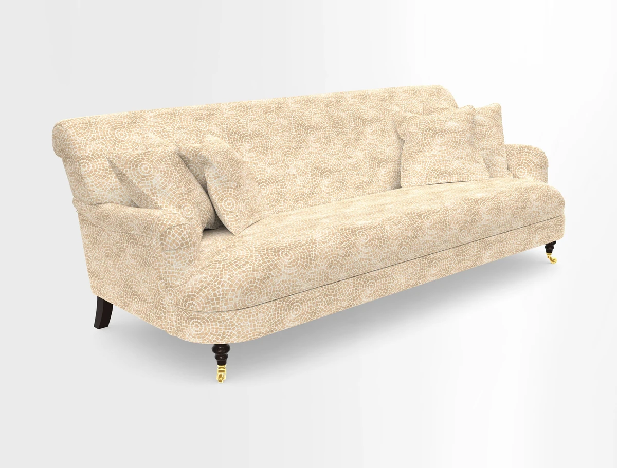 Holmfirth 3 Seater Seater Sofa in RHS Collection on Velvet Pieter van Kouwenhoorn Tulips with scatters in Almost Plain Velvet Maple and Brick