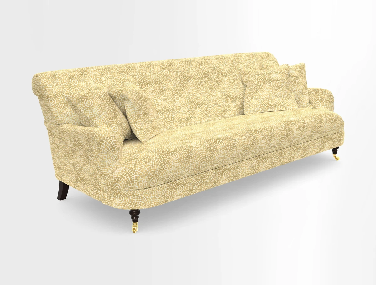 Holmfirth 3 Seater Seater Sofa in RHS Collection on Velvet Pieter van Kouwenhoorn Tulips with scatters in Almost Plain Velvet Maple and Brick