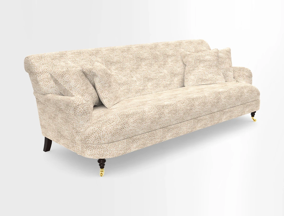 Holmfirth 3 Seater Seater Sofa in RHS Collection on Velvet Pieter van Kouwenhoorn Tulips with scatters in Almost Plain Velvet Maple and Brick