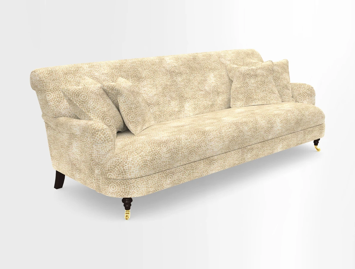 Holmfirth 3 Seater Seater Sofa in RHS Collection on Velvet Pieter van Kouwenhoorn Tulips with scatters in Almost Plain Velvet Maple and Brick