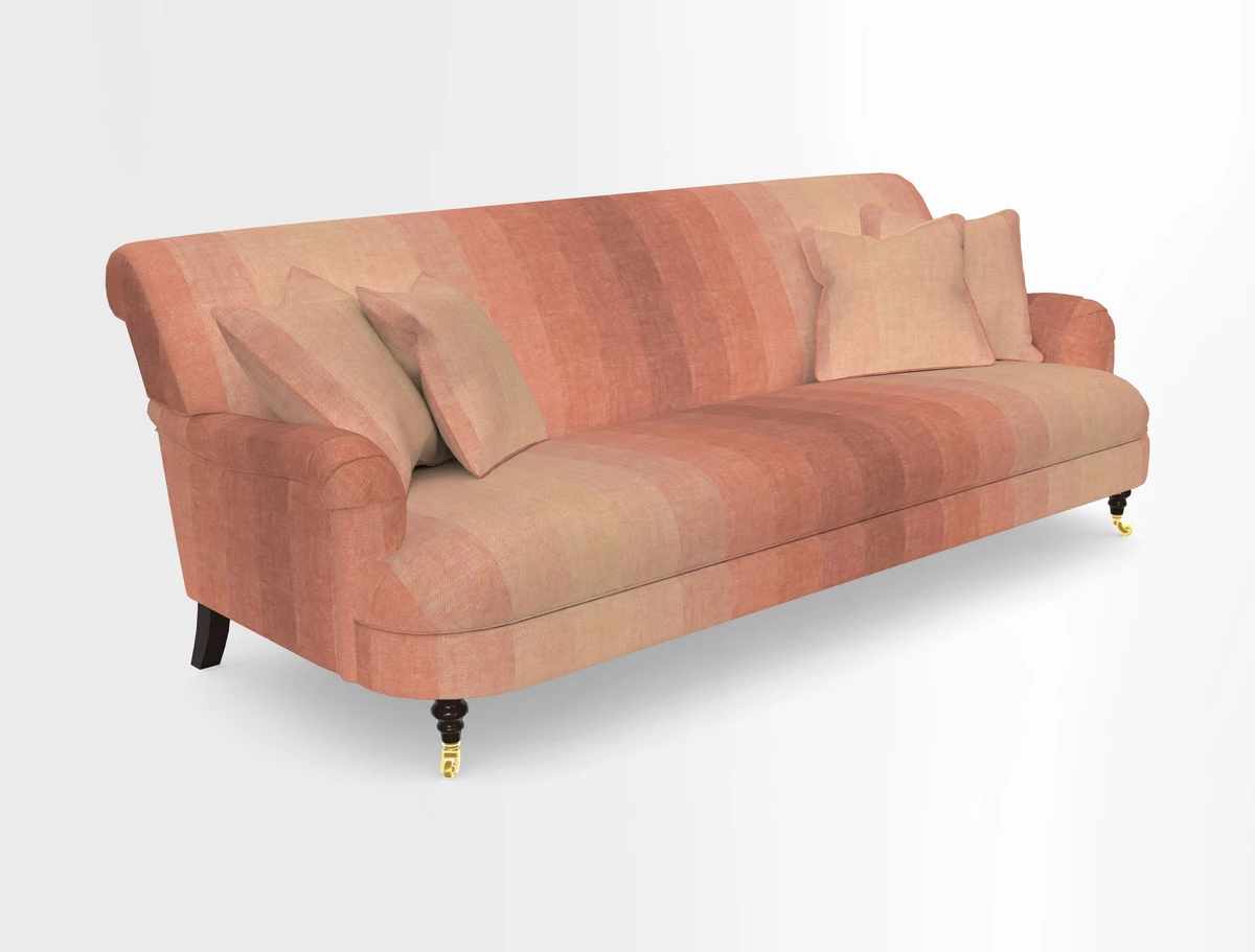 Holmfirth 3 Seater Seater Sofa in RHS Collection on Velvet Pieter van Kouwenhoorn Tulips with scatters in Almost Plain Velvet Maple and Brick