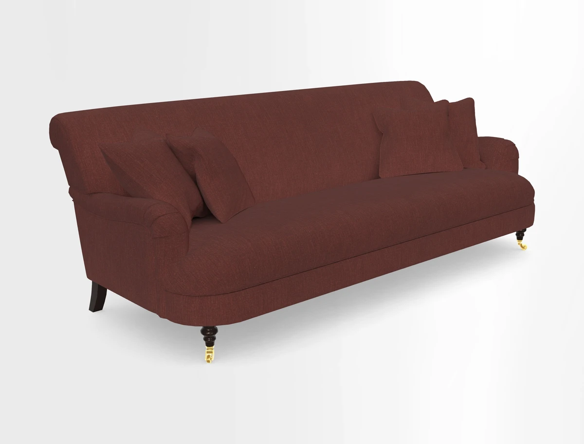 Holmfirth 3 Seater Seater Sofa in RHS Collection on Velvet Pieter van Kouwenhoorn Tulips with scatters in Almost Plain Velvet Maple and Brick