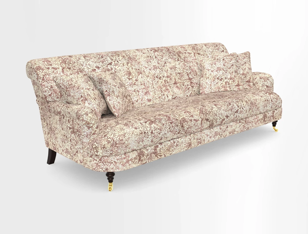 Holmfirth 3 Seater Seater Sofa in RHS Collection on Velvet Pieter van Kouwenhoorn Tulips with scatters in Almost Plain Velvet Maple and Brick