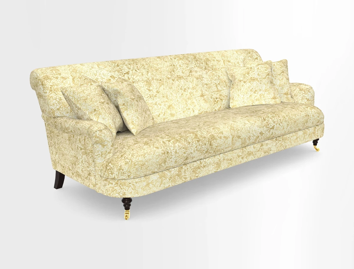 Holmfirth 3 Seater Seater Sofa in RHS Collection on Velvet Pieter van Kouwenhoorn Tulips with scatters in Almost Plain Velvet Maple and Brick
