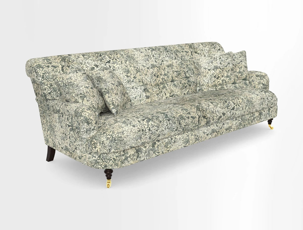 Holmfirth 3 Seater Seater Sofa in RHS Collection on Velvet Pieter van Kouwenhoorn Tulips with scatters in Almost Plain Velvet Maple and Brick