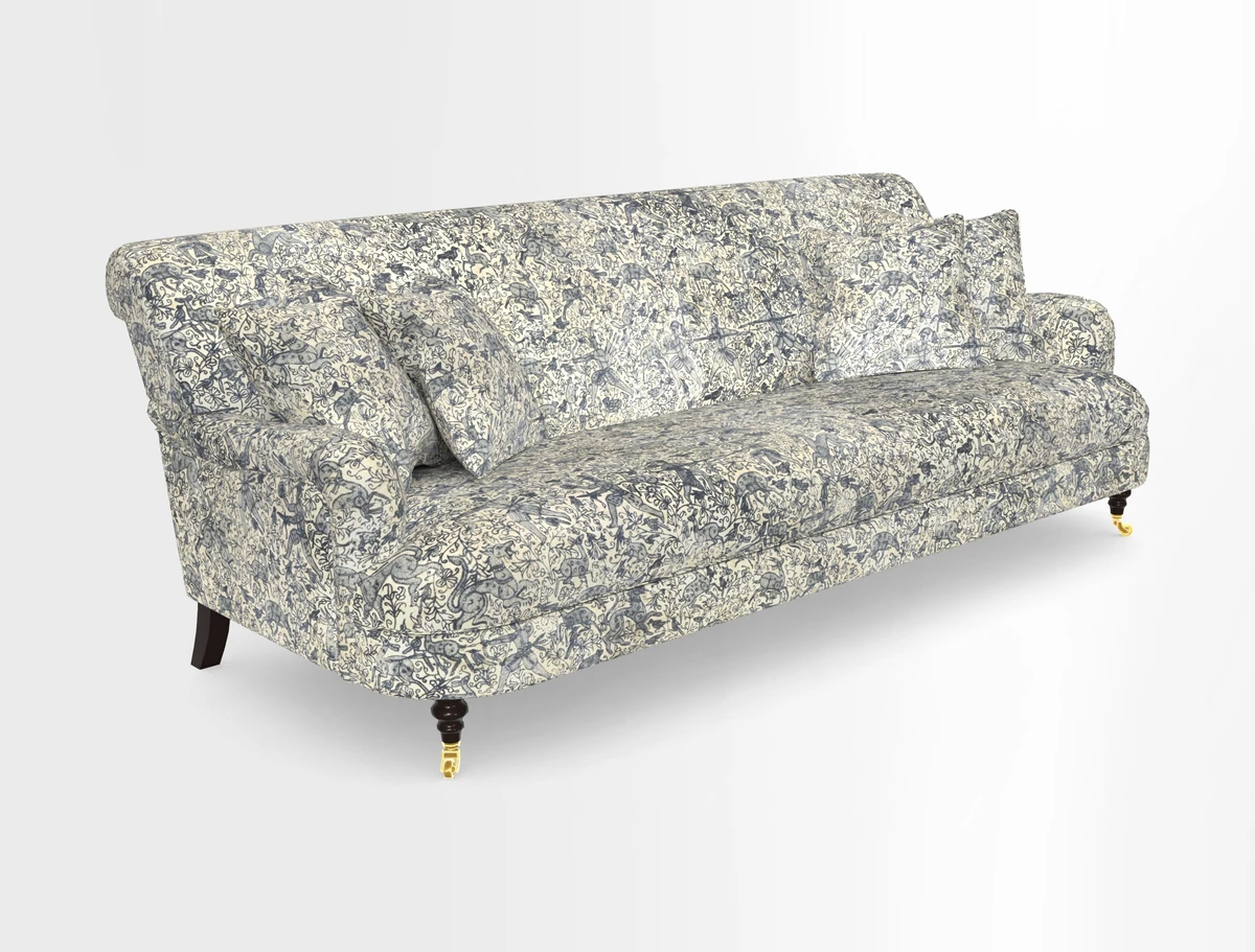 Holmfirth 3 Seater Seater Sofa in RHS Collection on Velvet Pieter van Kouwenhoorn Tulips with scatters in Almost Plain Velvet Maple and Brick