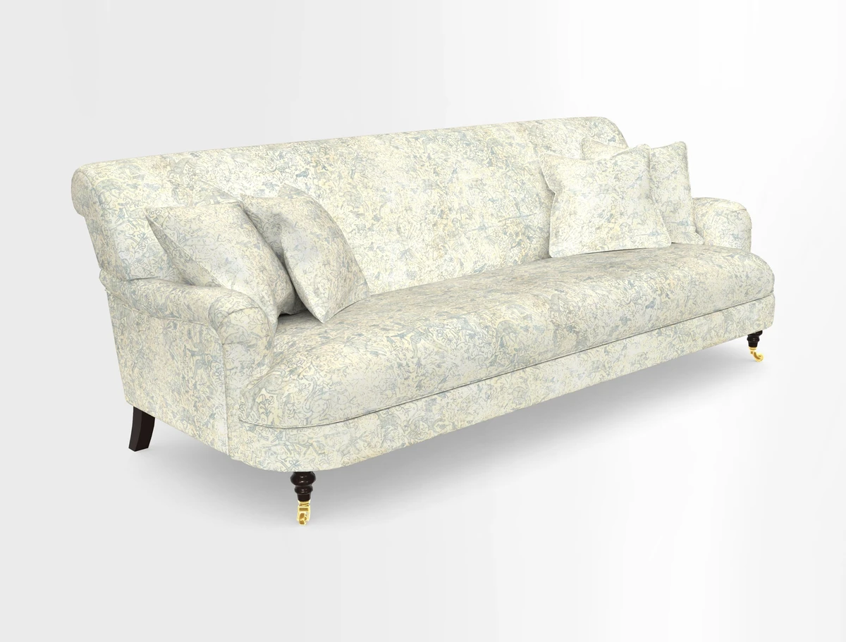 Holmfirth 3 Seater Seater Sofa in RHS Collection on Velvet Pieter van Kouwenhoorn Tulips with scatters in Almost Plain Velvet Maple and Brick