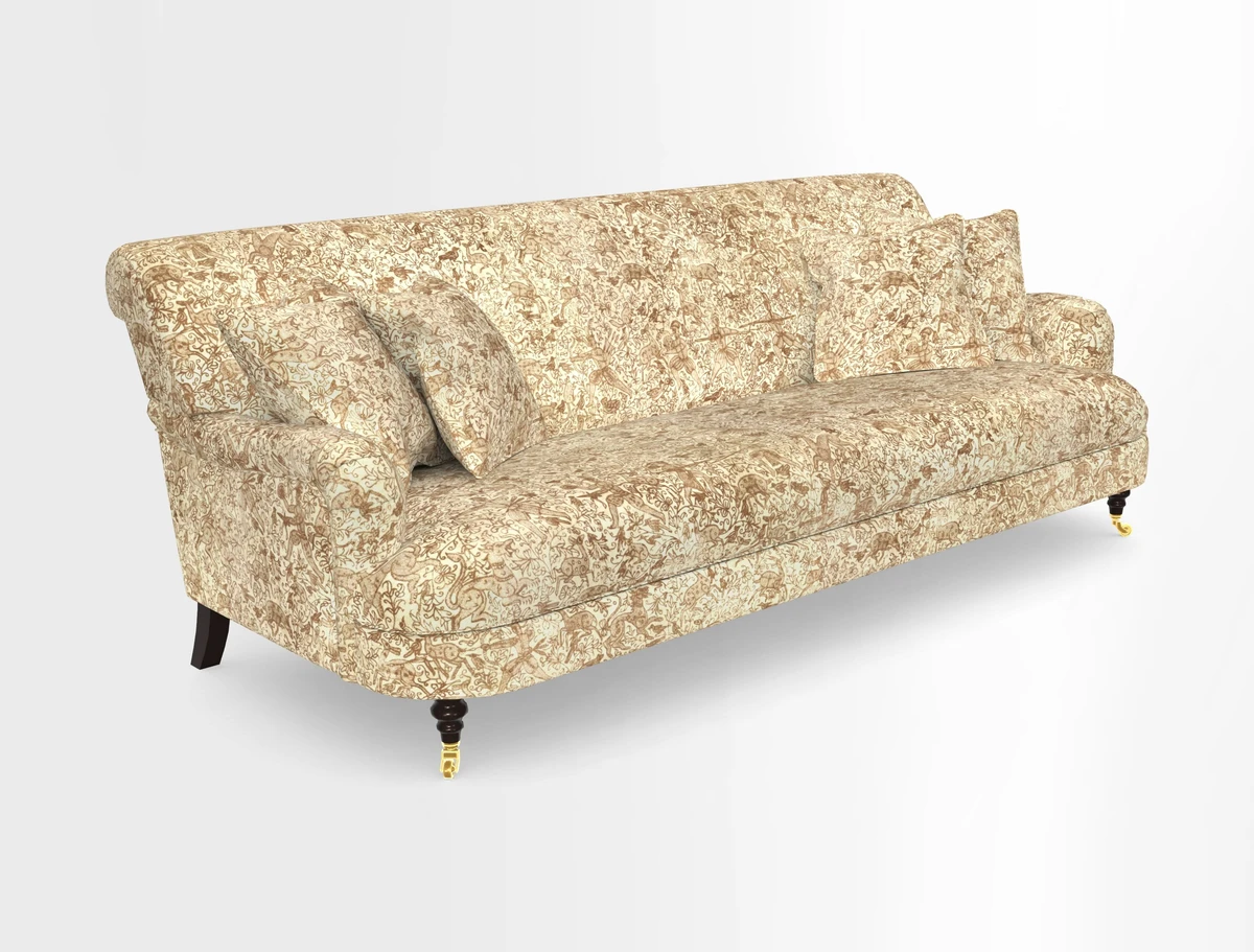 Holmfirth 3 Seater Seater Sofa in RHS Collection on Velvet Pieter van Kouwenhoorn Tulips with scatters in Almost Plain Velvet Maple and Brick