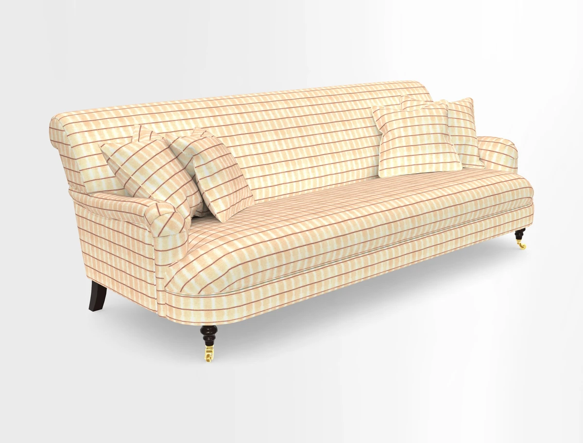 Holmfirth 3 Seater Seater Sofa in RHS Collection on Velvet Pieter van Kouwenhoorn Tulips with scatters in Almost Plain Velvet Maple and Brick