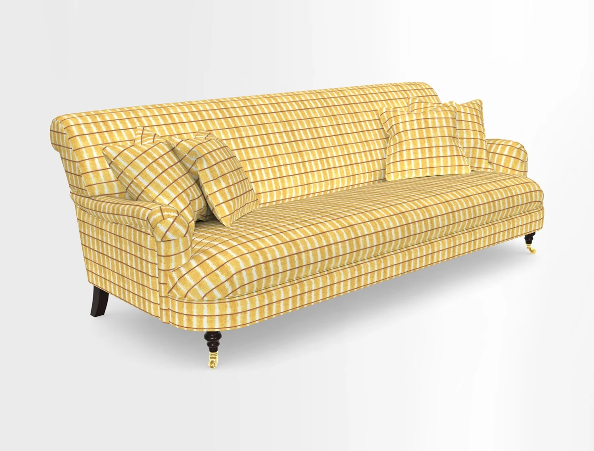Holmfirth 3 Seater Seater Sofa in RHS Collection on Velvet Pieter van Kouwenhoorn Tulips with scatters in Almost Plain Velvet Maple and Brick