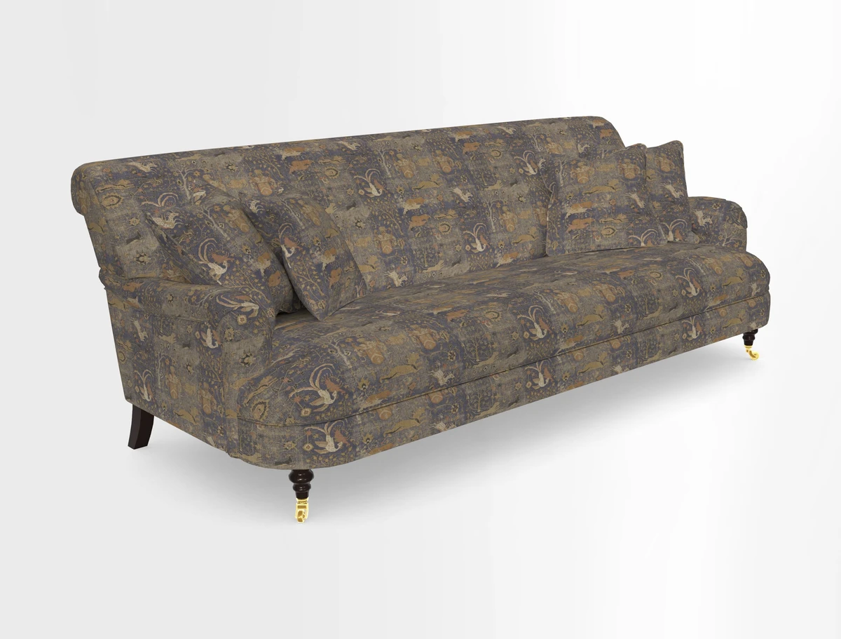 Holmfirth 3 Seater Seater Sofa in RHS Collection on Velvet Pieter van Kouwenhoorn Tulips with scatters in Almost Plain Velvet Maple and Brick
