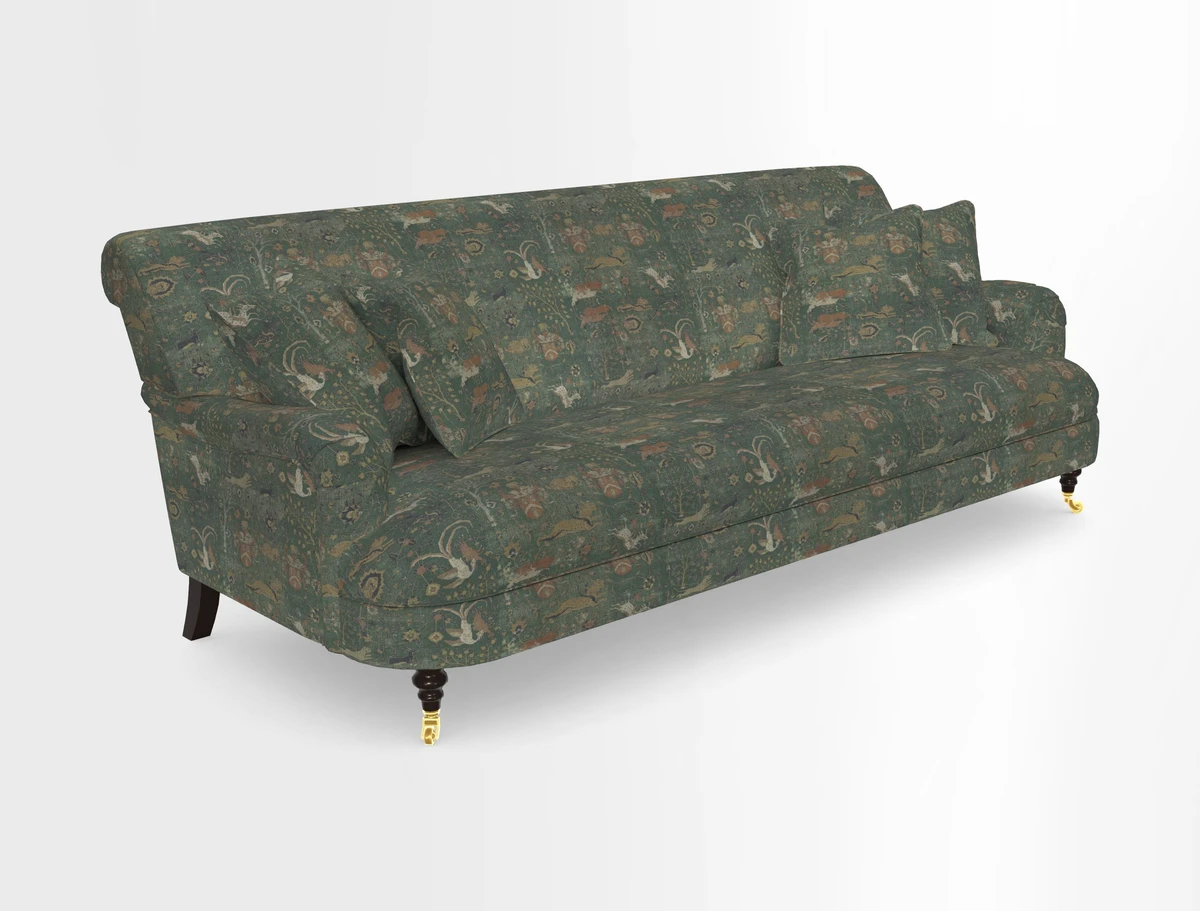 Holmfirth 3 Seater Seater Sofa in RHS Collection on Velvet Pieter van Kouwenhoorn Tulips with scatters in Almost Plain Velvet Maple and Brick