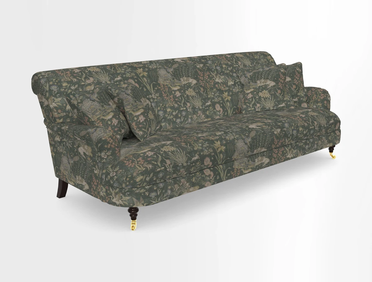 Holmfirth 3 Seater Seater Sofa in RHS Collection on Velvet Pieter van Kouwenhoorn Tulips with scatters in Almost Plain Velvet Maple and Brick