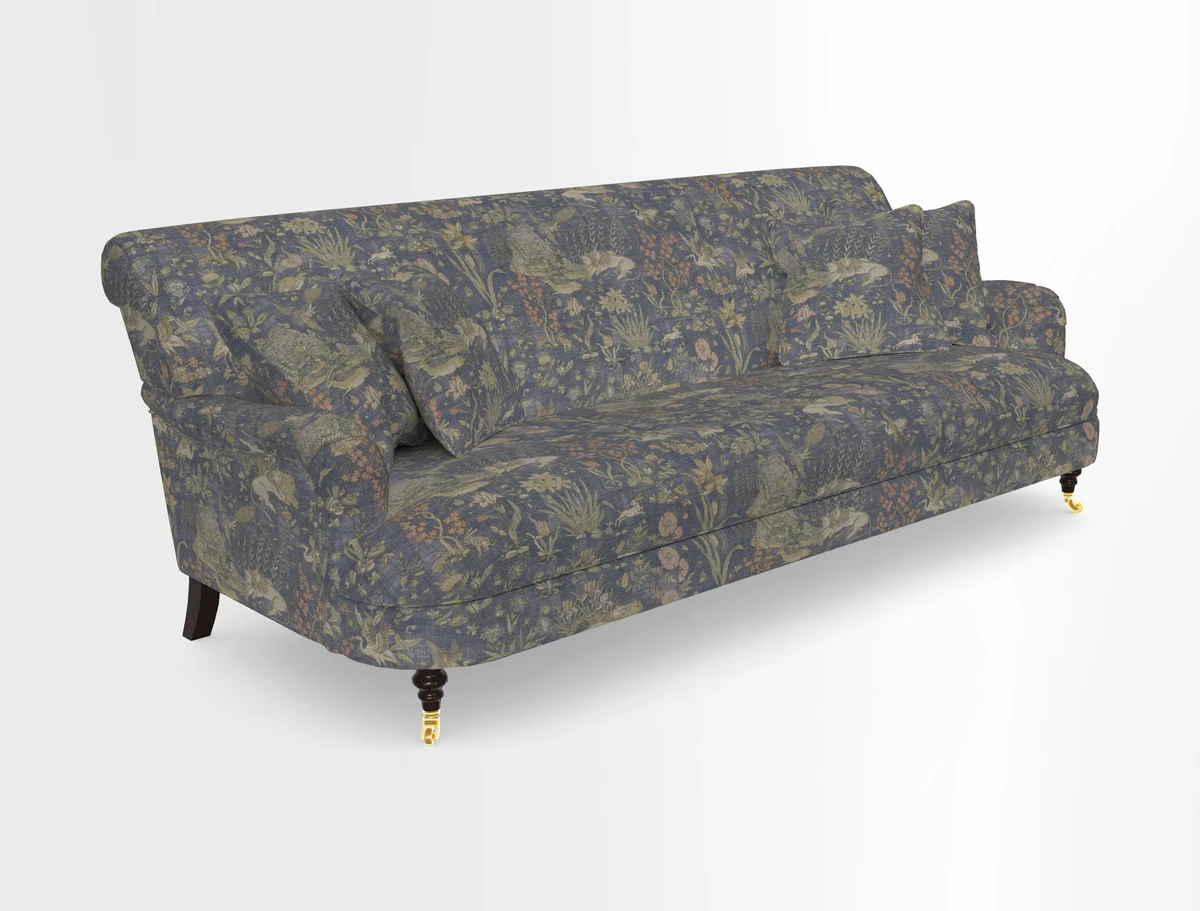 Holmfirth 3 Seater Seater Sofa in RHS Collection on Velvet Pieter van Kouwenhoorn Tulips with scatters in Almost Plain Velvet Maple and Brick