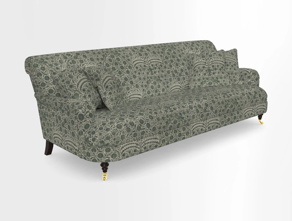 Holmfirth 3 Seater Seater Sofa in RHS Collection on Velvet Pieter van Kouwenhoorn Tulips with scatters in Almost Plain Velvet Maple and Brick