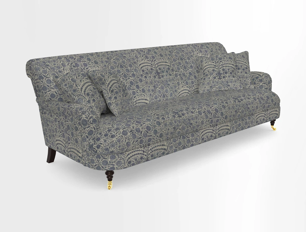 Holmfirth 3 Seater Seater Sofa in RHS Collection on Velvet Pieter van Kouwenhoorn Tulips with scatters in Almost Plain Velvet Maple and Brick