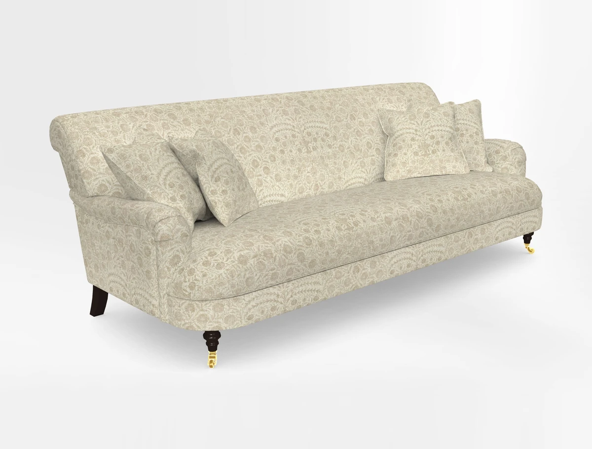 Holmfirth 3 Seater Seater Sofa in RHS Collection on Velvet Pieter van Kouwenhoorn Tulips with scatters in Almost Plain Velvet Maple and Brick