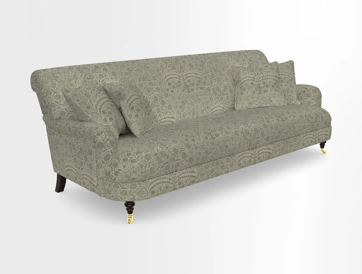 Holmfirth 3 Seater Seater Sofa in RHS Collection on Velvet Pieter van Kouwenhoorn Tulips with scatters in Almost Plain Velvet Maple and Brick