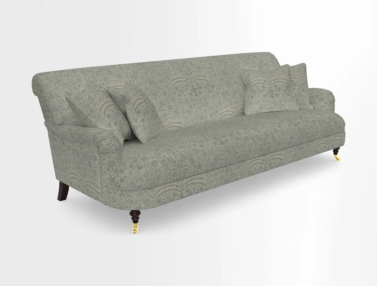 Holmfirth 3 Seater Seater Sofa in RHS Collection on Velvet Pieter van Kouwenhoorn Tulips with scatters in Almost Plain Velvet Maple and Brick