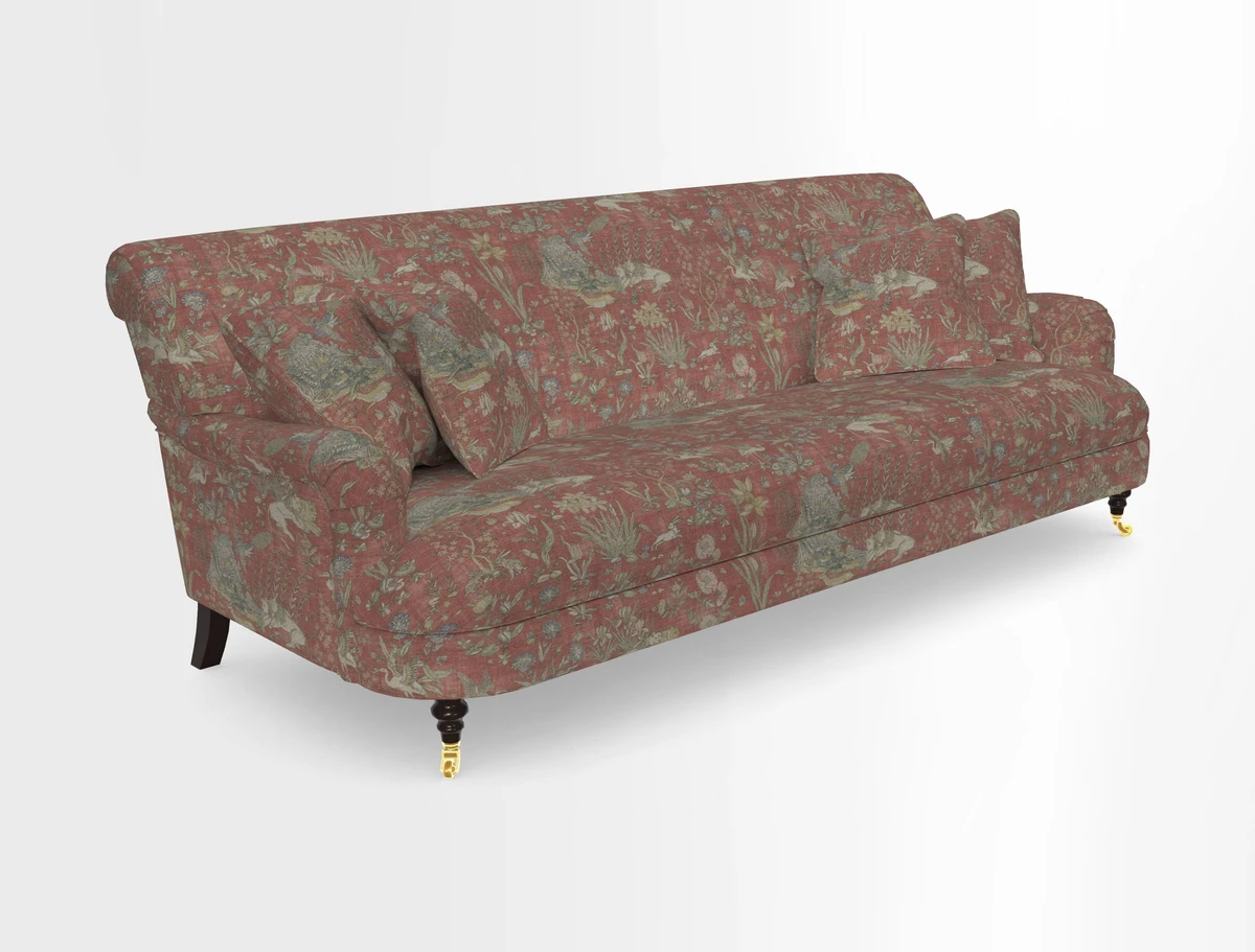 Holmfirth 3 Seater Seater Sofa in RHS Collection on Velvet Pieter van Kouwenhoorn Tulips with scatters in Almost Plain Velvet Maple and Brick