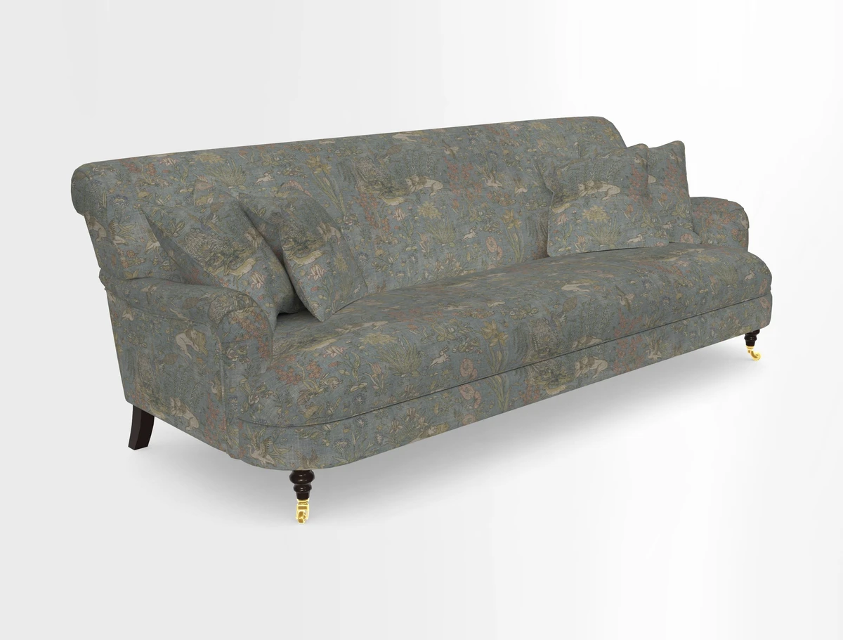 Holmfirth 3 Seater Seater Sofa in RHS Collection on Velvet Pieter van Kouwenhoorn Tulips with scatters in Almost Plain Velvet Maple and Brick