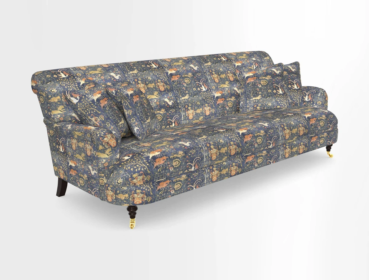 Holmfirth 3 Seater Seater Sofa in RHS Collection on Velvet Pieter van Kouwenhoorn Tulips with scatters in Almost Plain Velvet Maple and Brick