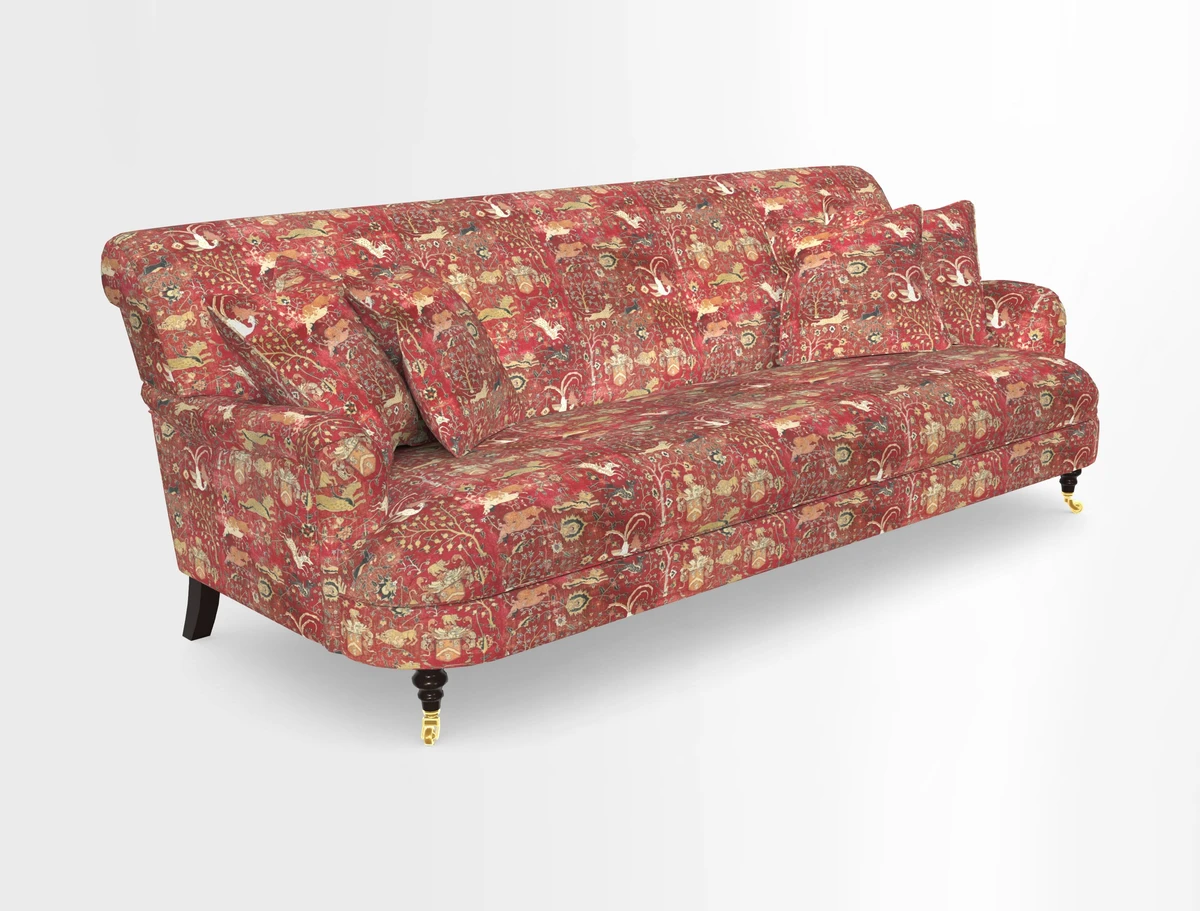 Holmfirth 3 Seater Seater Sofa in RHS Collection on Velvet Pieter van Kouwenhoorn Tulips with scatters in Almost Plain Velvet Maple and Brick
