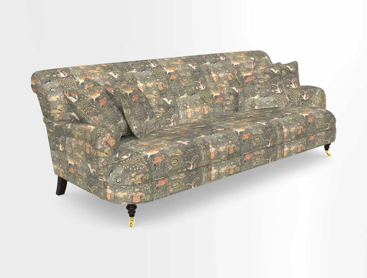 Holmfirth 3 Seater Seater Sofa in RHS Collection on Velvet Pieter van Kouwenhoorn Tulips with scatters in Almost Plain Velvet Maple and Brick