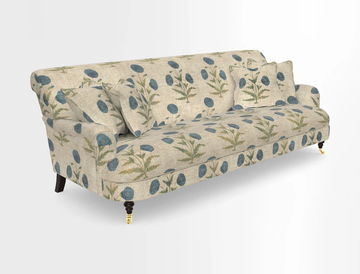 Holmfirth 3 Seater Seater Sofa in RHS Collection on Velvet Pieter van Kouwenhoorn Tulips with scatters in Almost Plain Velvet Maple and Brick