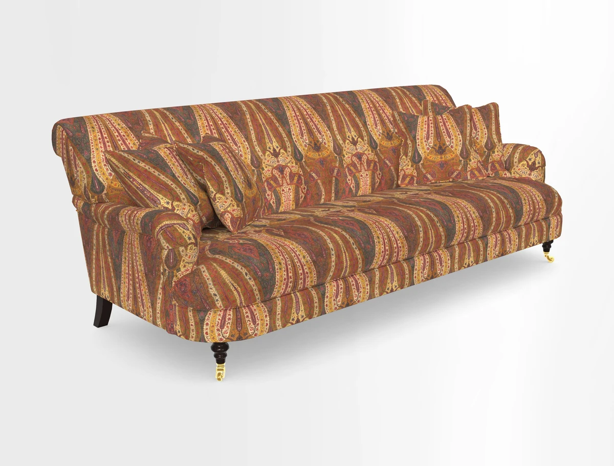 Holmfirth 3 Seater Seater Sofa in RHS Collection on Velvet Pieter van Kouwenhoorn Tulips with scatters in Almost Plain Velvet Maple and Brick