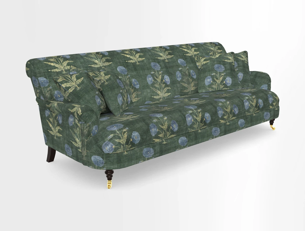 Holmfirth 3 Seater Seater Sofa in RHS Collection on Velvet Pieter van Kouwenhoorn Tulips with scatters in Almost Plain Velvet Maple and Brick