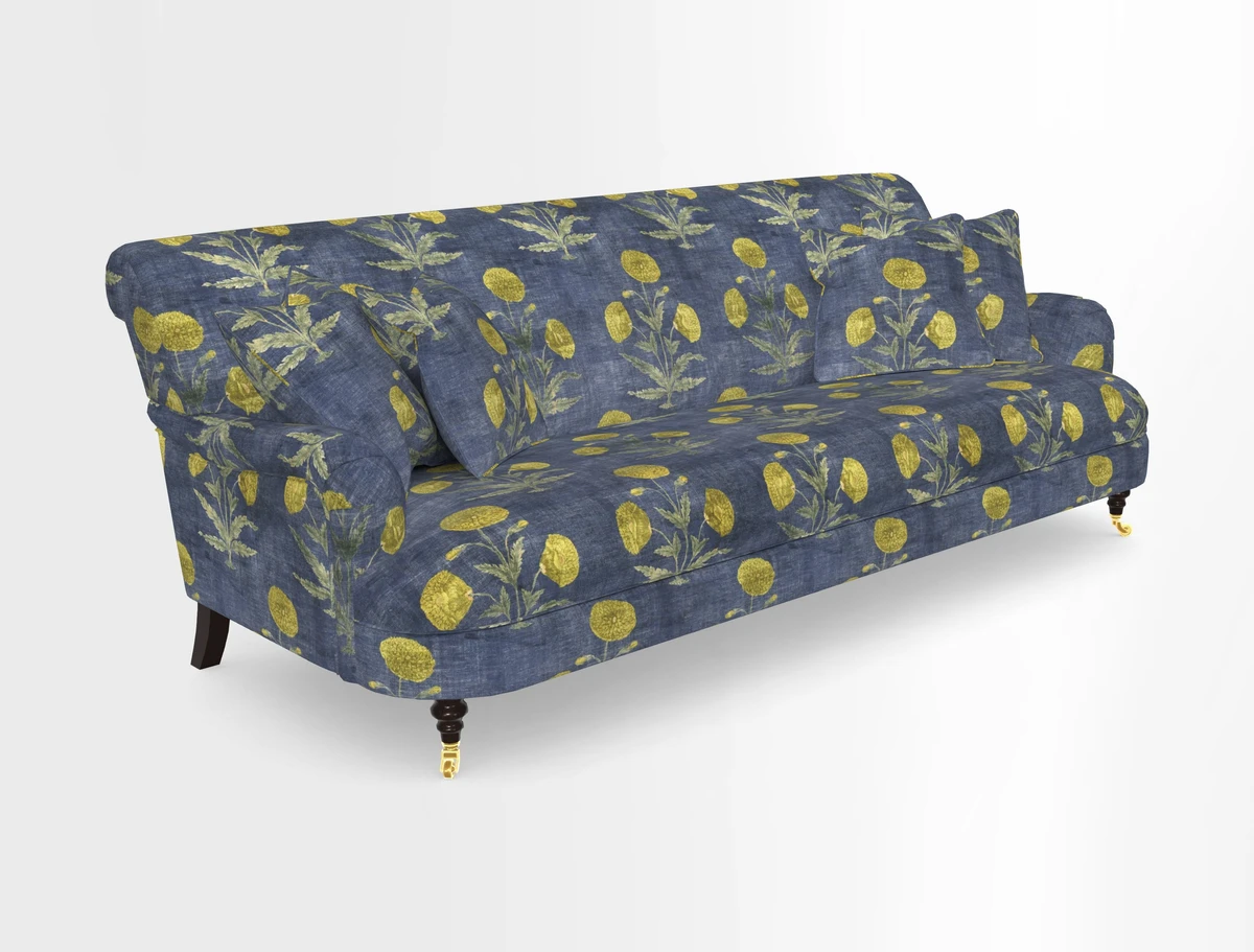Holmfirth 3 Seater Seater Sofa in RHS Collection on Velvet Pieter van Kouwenhoorn Tulips with scatters in Almost Plain Velvet Maple and Brick