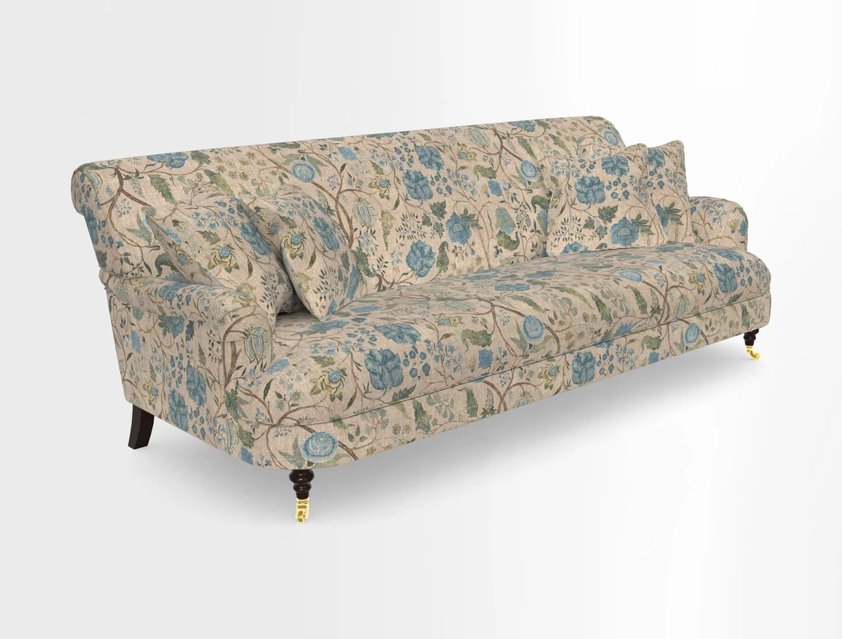 Holmfirth 3 Seater Seater Sofa in RHS Collection on Velvet Pieter van Kouwenhoorn Tulips with scatters in Almost Plain Velvet Maple and Brick