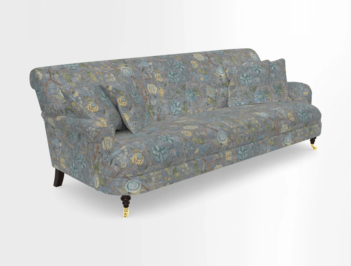 Holmfirth 3 Seater Seater Sofa in RHS Collection on Velvet Pieter van Kouwenhoorn Tulips with scatters in Almost Plain Velvet Maple and Brick