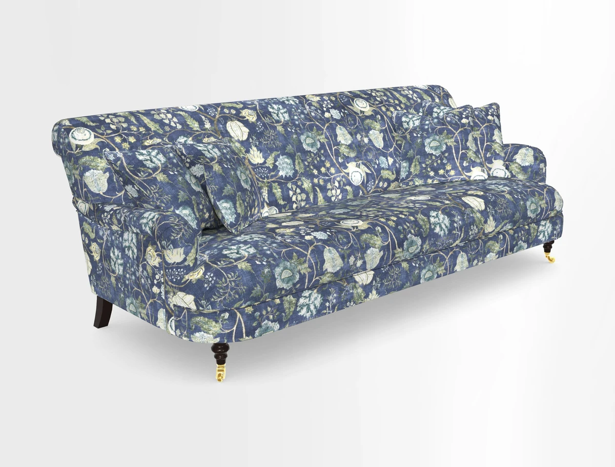 Holmfirth 3 Seater Seater Sofa in RHS Collection on Velvet Pieter van Kouwenhoorn Tulips with scatters in Almost Plain Velvet Maple and Brick