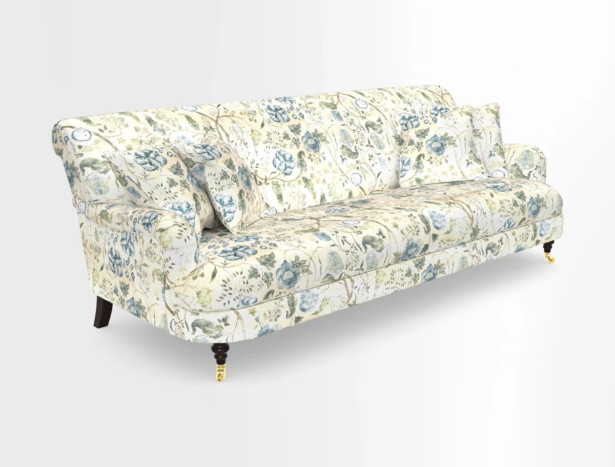 Holmfirth 3 Seater Seater Sofa in RHS Collection on Velvet Pieter van Kouwenhoorn Tulips with scatters in Almost Plain Velvet Maple and Brick
