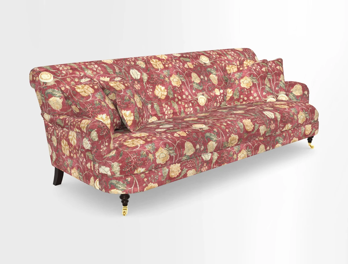 Holmfirth 3 Seater Seater Sofa in RHS Collection on Velvet Pieter van Kouwenhoorn Tulips with scatters in Almost Plain Velvet Maple and Brick