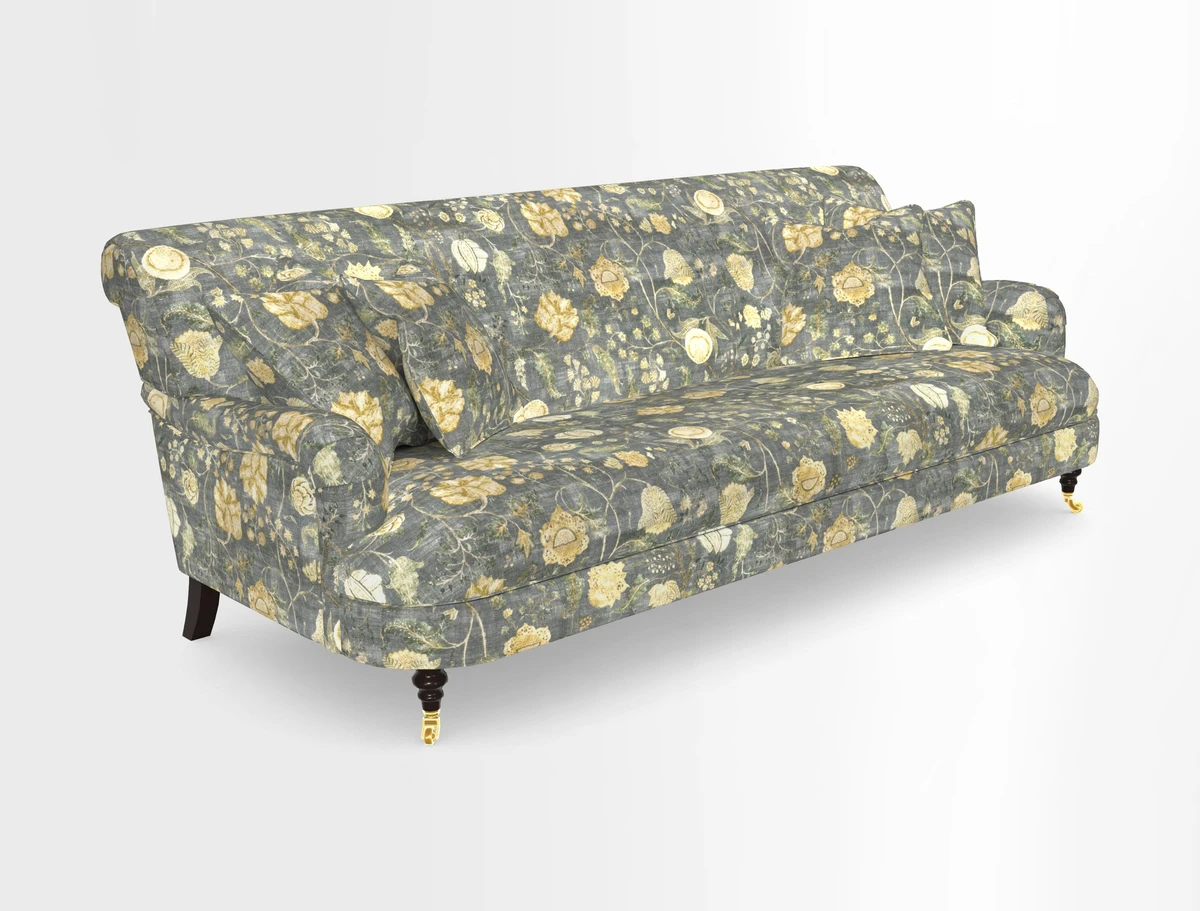 Holmfirth 3 Seater Seater Sofa in RHS Collection on Velvet Pieter van Kouwenhoorn Tulips with scatters in Almost Plain Velvet Maple and Brick