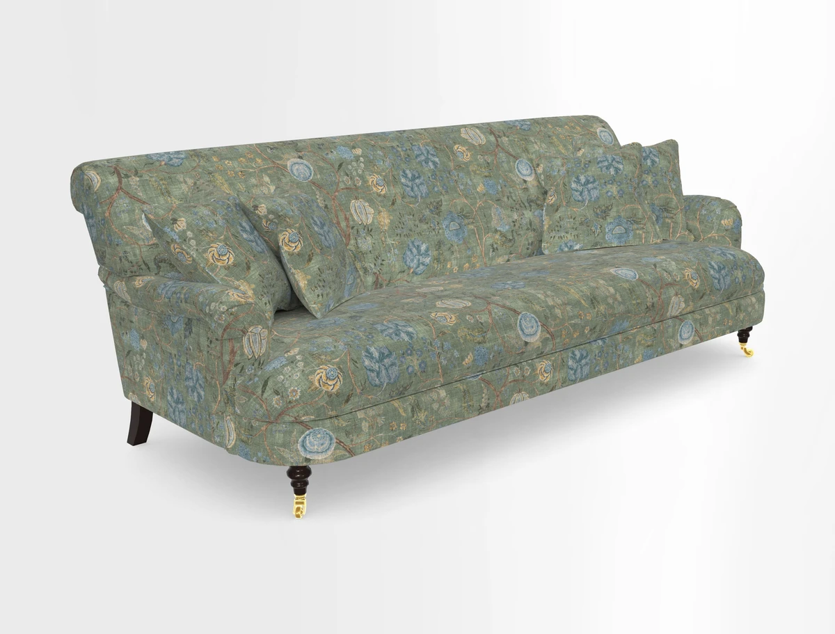 Holmfirth 3 Seater Seater Sofa in RHS Collection on Velvet Pieter van Kouwenhoorn Tulips with scatters in Almost Plain Velvet Maple and Brick