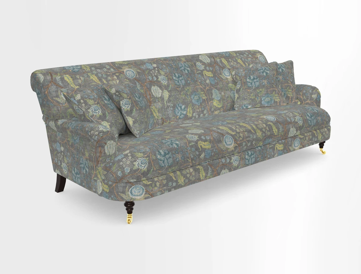 Holmfirth 3 Seater Seater Sofa in RHS Collection on Velvet Pieter van Kouwenhoorn Tulips with scatters in Almost Plain Velvet Maple and Brick