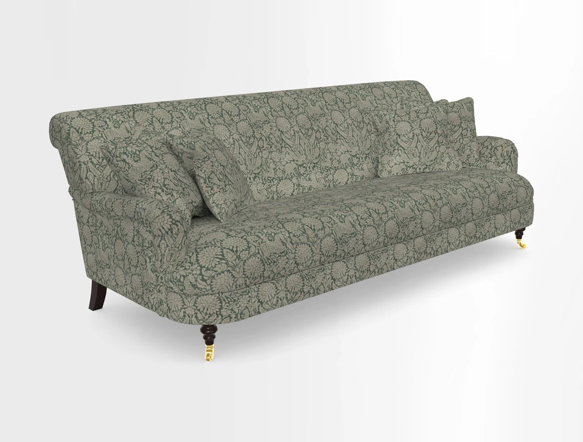 Holmfirth 3 Seater Seater Sofa in RHS Collection on Velvet Pieter van Kouwenhoorn Tulips with scatters in Almost Plain Velvet Maple and Brick
