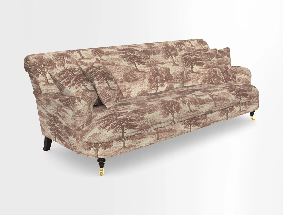 Holmfirth 3 Seater Seater Sofa in RHS Collection on Velvet Pieter van Kouwenhoorn Tulips with scatters in Almost Plain Velvet Maple and Brick