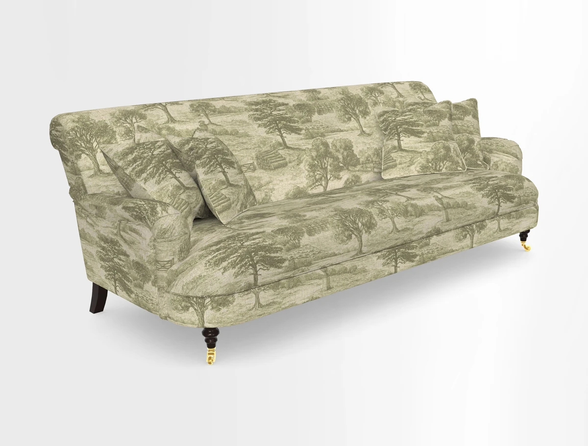 Holmfirth 3 Seater Seater Sofa in RHS Collection on Velvet Pieter van Kouwenhoorn Tulips with scatters in Almost Plain Velvet Maple and Brick