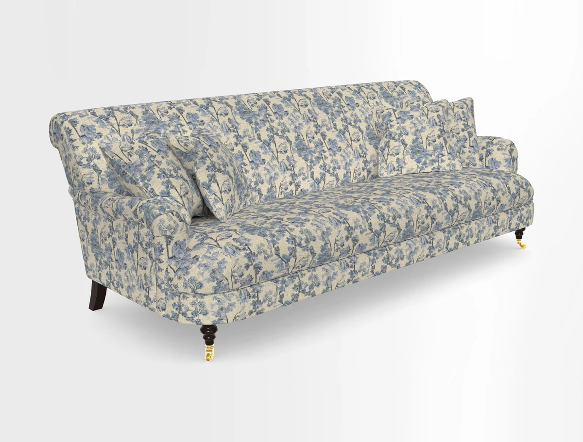 Holmfirth 3 Seater Seater Sofa in RHS Collection on Velvet Pieter van Kouwenhoorn Tulips with scatters in Almost Plain Velvet Maple and Brick