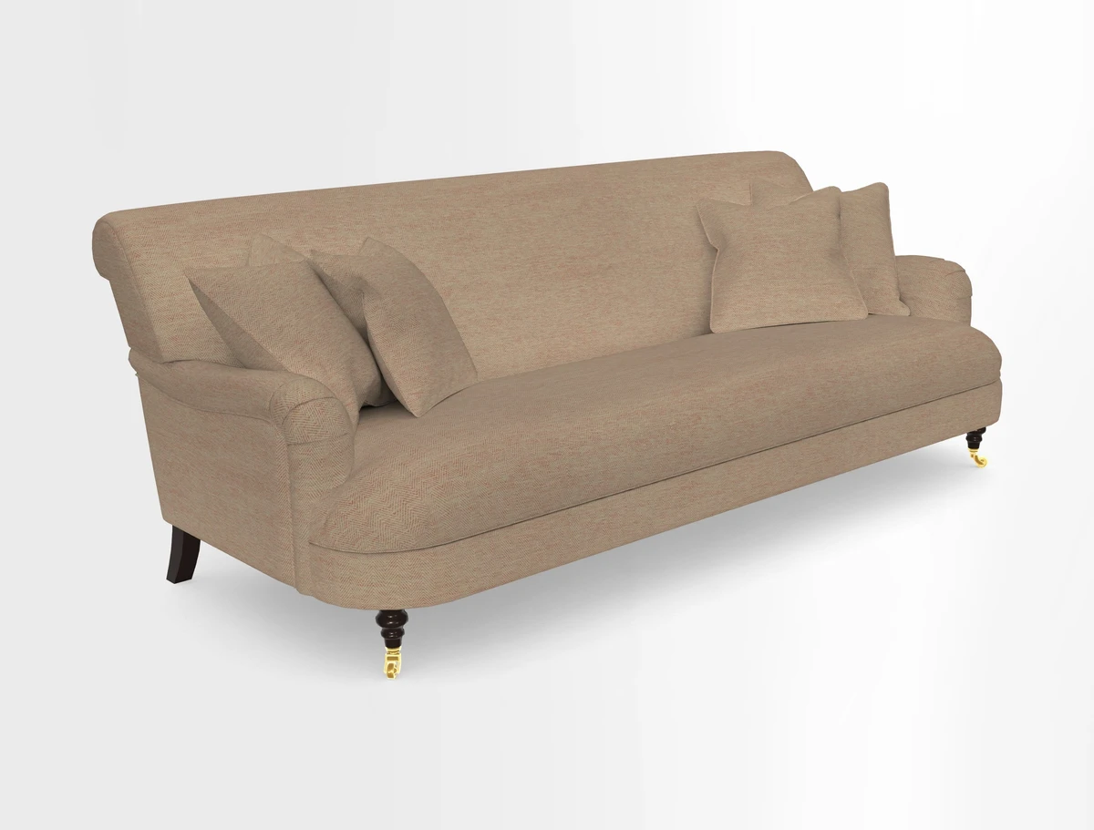 Holmfirth 3 Seater Seater Sofa in RHS Collection on Velvet Pieter van Kouwenhoorn Tulips with scatters in Almost Plain Velvet Maple and Brick