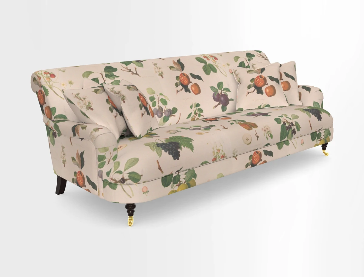 Holmfirth 3 Seater Seater Sofa in RHS Collection on Velvet Pieter van Kouwenhoorn Tulips with scatters in Almost Plain Velvet Maple and Brick