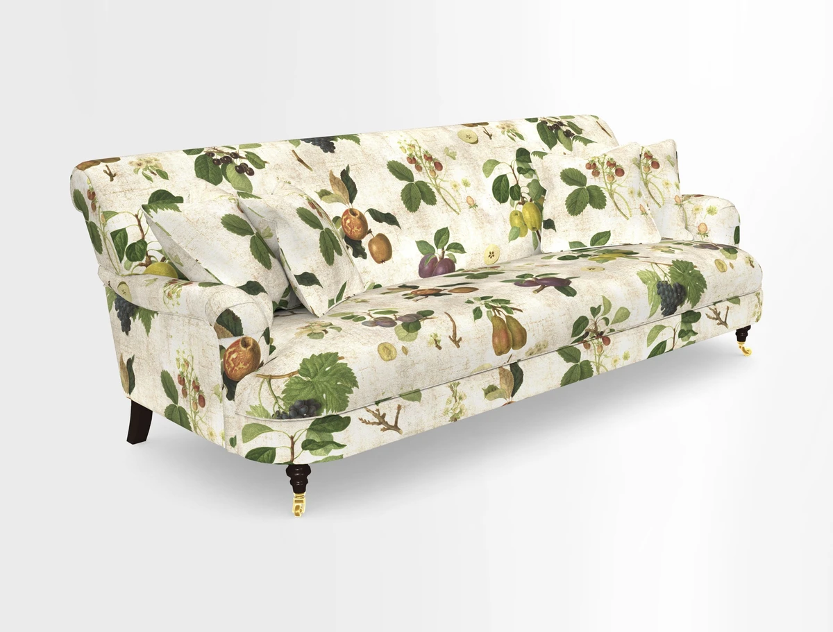 Holmfirth 3 Seater Seater Sofa in RHS Collection on Velvet Pieter van Kouwenhoorn Tulips with scatters in Almost Plain Velvet Maple and Brick
