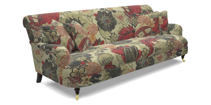 Holmfirth 3 Seater Seater Sofa in RHS Collection on Velvet Pieter van Kouwenhoorn Tulips with scatters in Almost Plain Velvet Maple and Brick