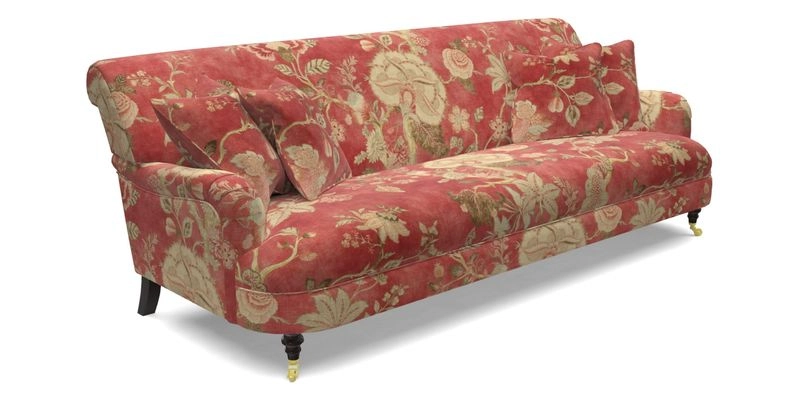 Holmfirth 3 Seater Seater Sofa in RHS Collection on Velvet Pieter van Kouwenhoorn Tulips with scatters in Almost Plain Velvet Maple and Brick